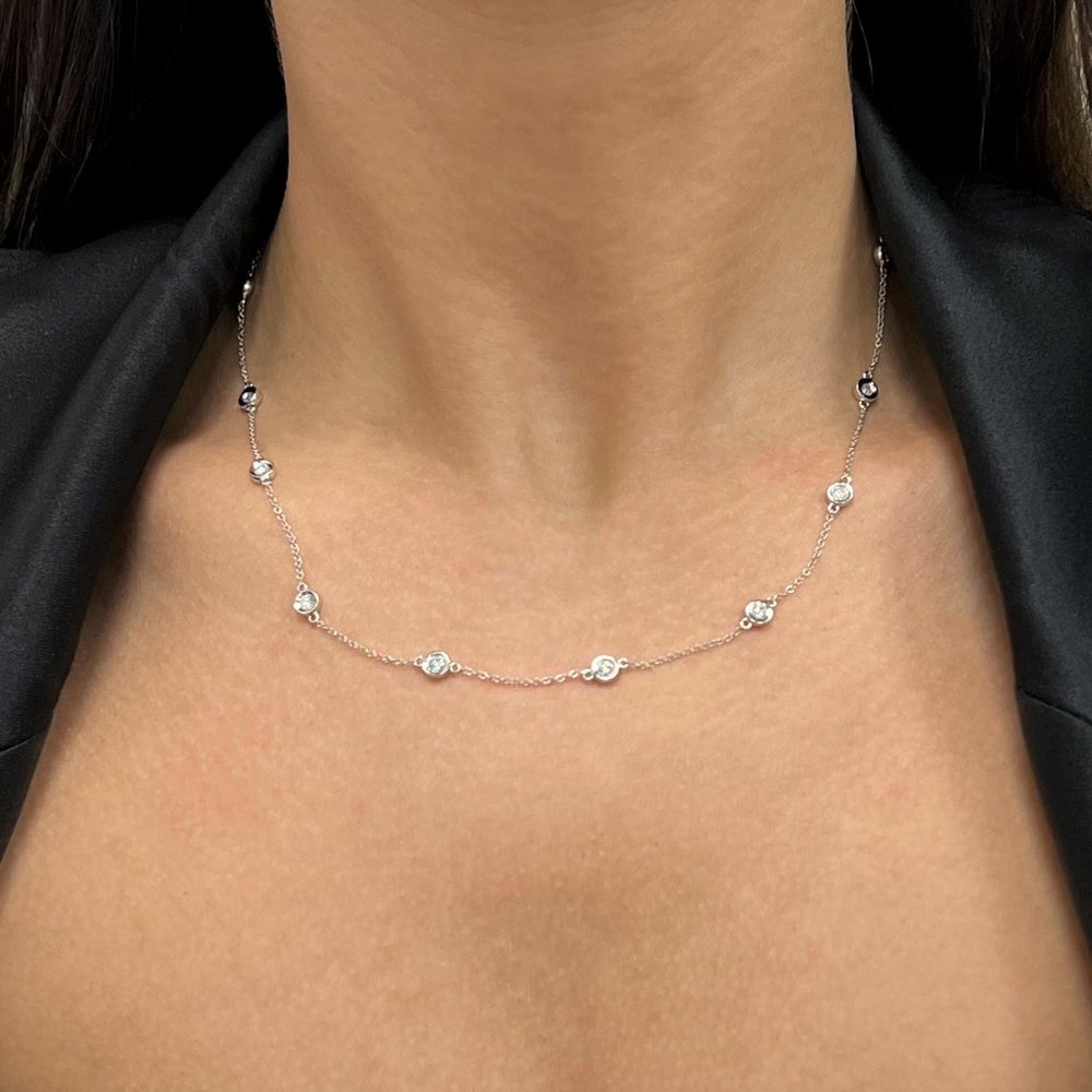 Rachel Koen Diamonds by the Yard Necklace 14K White Gold 0.77Cttw 18 Inches